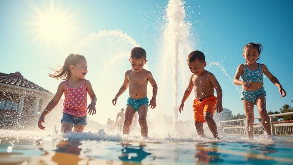 Children playing at a splash pad